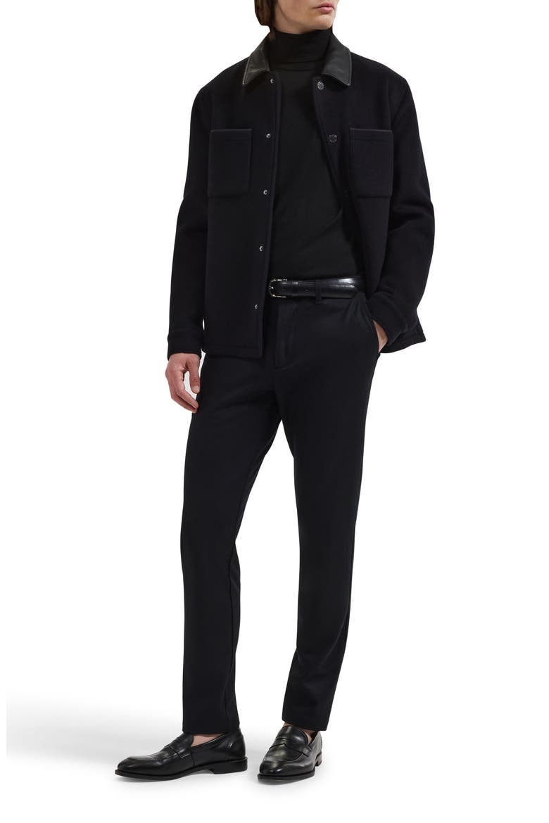 Leather Trim Shirt Jacket, Alternate, color, BLACK