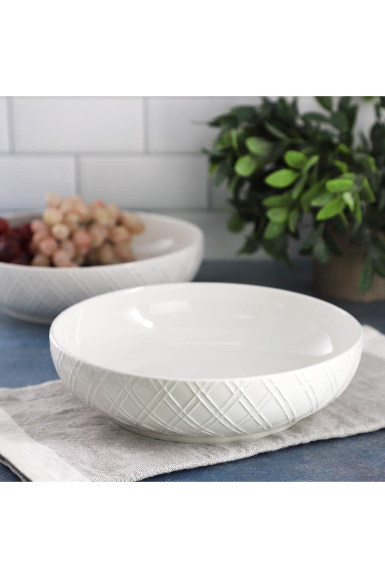 2 Piece Fine Ceramic 8.2in Dinner Bowl Set in White, Alternate, color, White