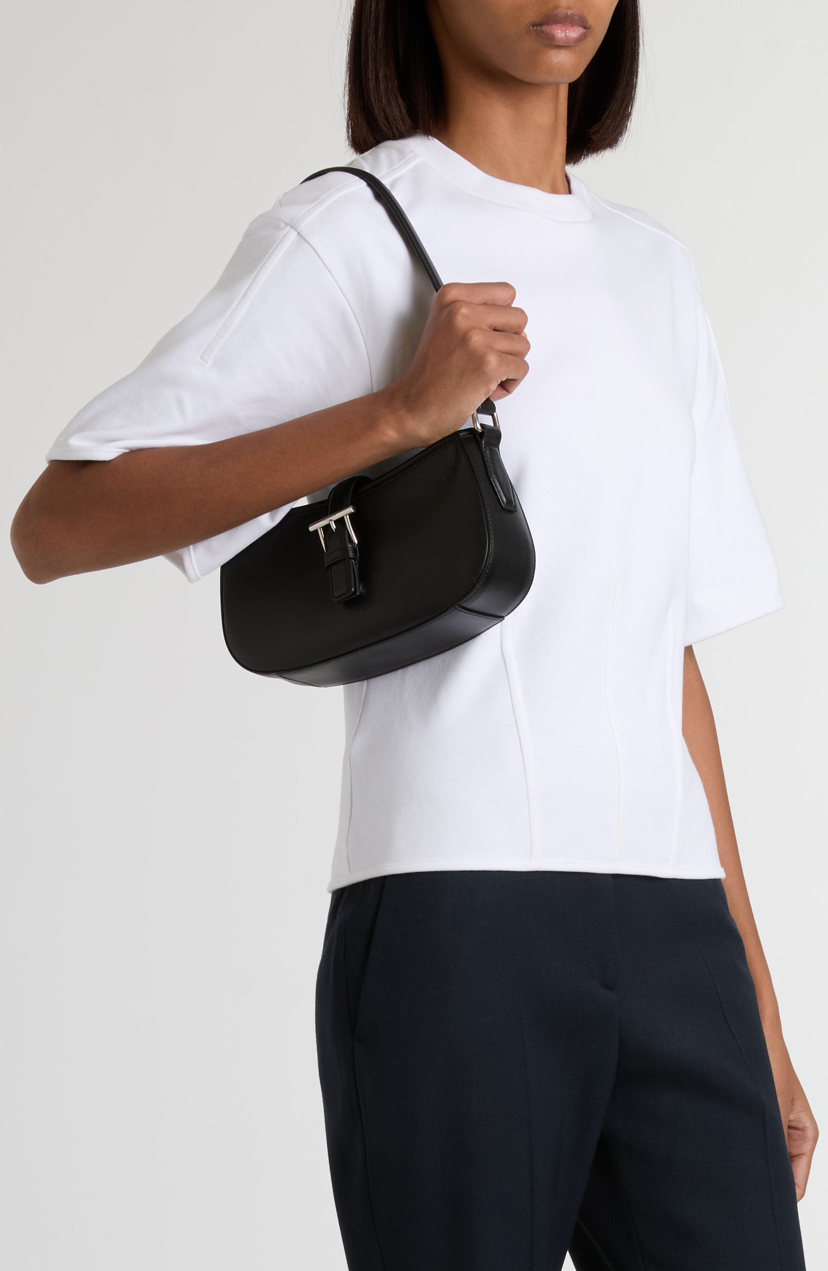 McQueen Mini T-Bar Leather Shoulder Bag, Alternate, color, Black/ Silver