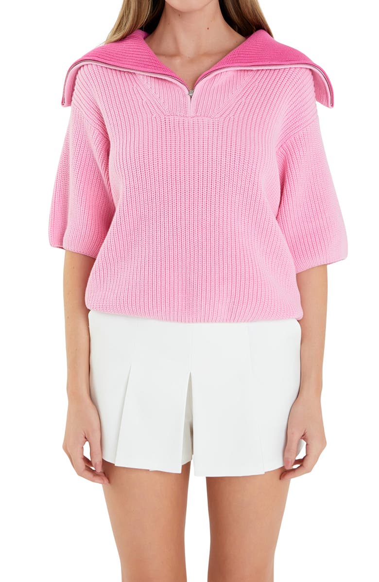 English Factory Oversize Collar Pullover Sweater, Alternate, color, Pink