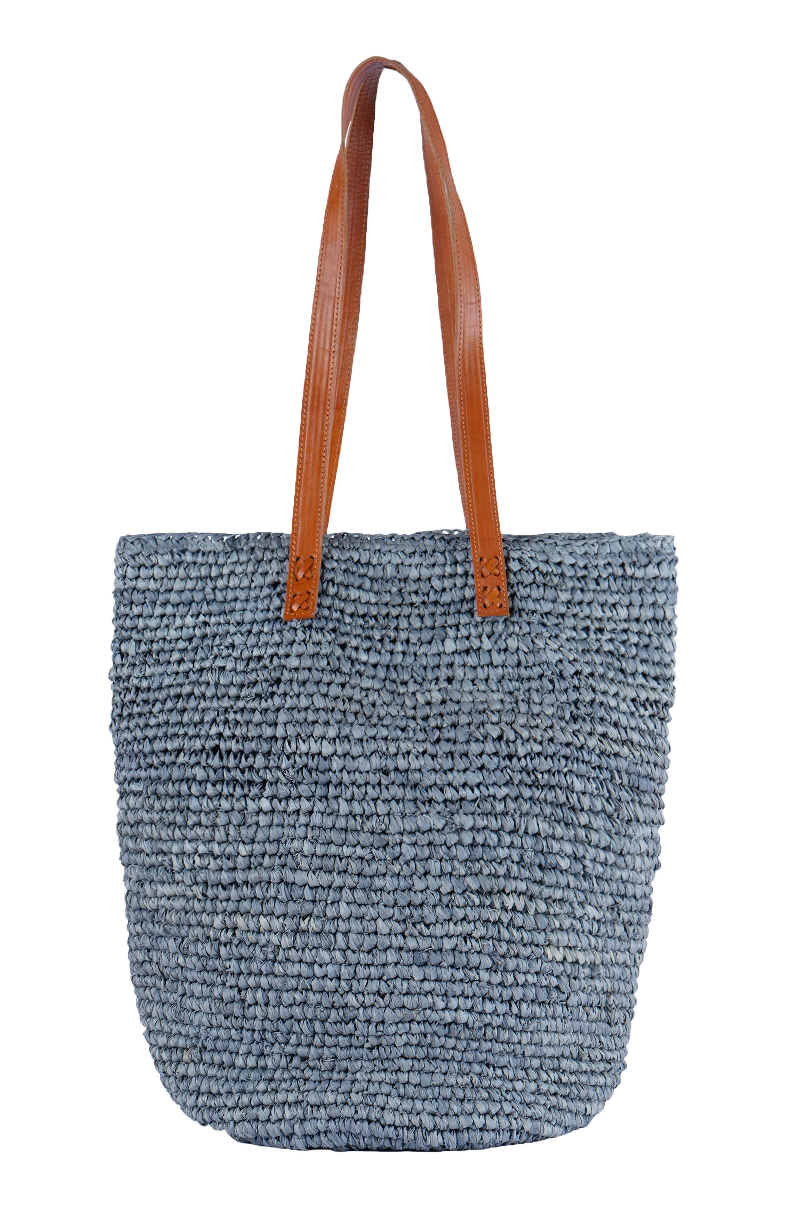 Hamptons Raffia Tote, Main, color, GREY