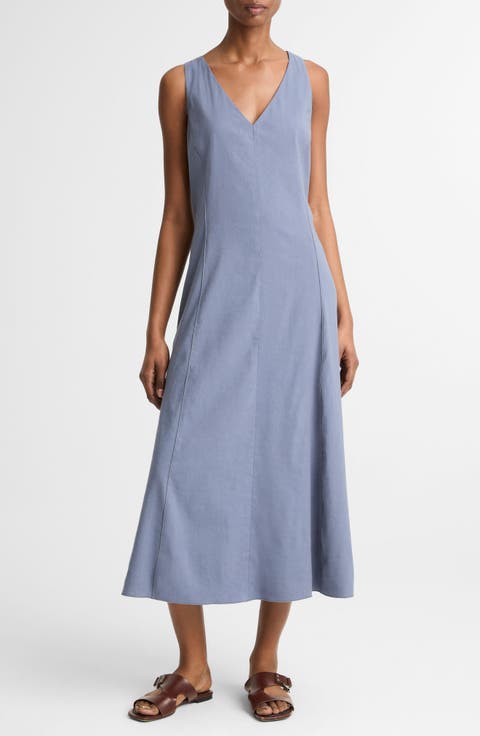 Tie Back Sleeveless Linen Blend Maxi Dress