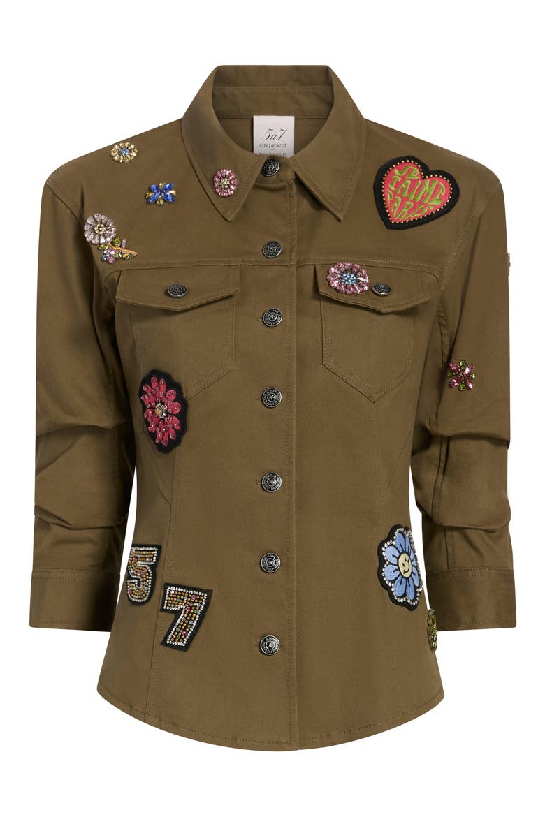 Retro Love Patches Canyon Jacket, Alternate, color, DARK OLIVE MULTI