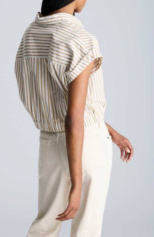 Kenneth Cole Drop Shoulder Short Sleeve Button Front Shirt In Pure White/chai