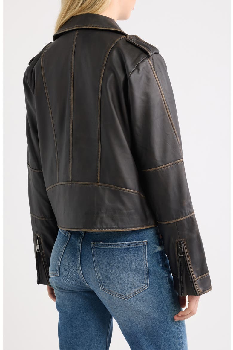 Burnished Leather Moto Jacket, Alternate, color, DK BROWN
