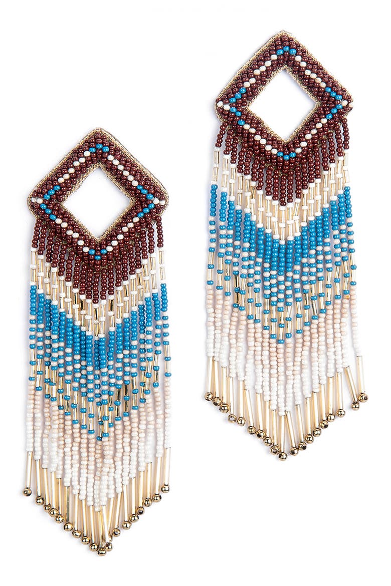 Reya Bead Fringe Drop Earrings, Main, color, MAROON