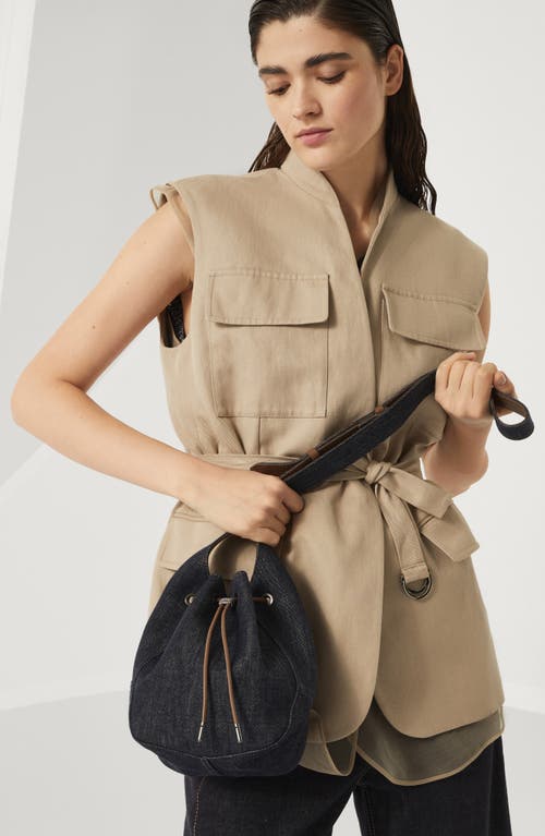 Brunello Cucinelli Denim Small Bc Duo Bucket Bag In Dark Denim C001