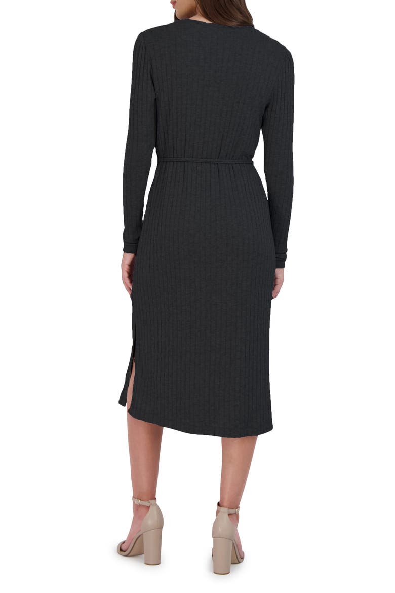 Rib Tie Waist Long Sleeve Sweater Dress, Alternate, color, BLACK