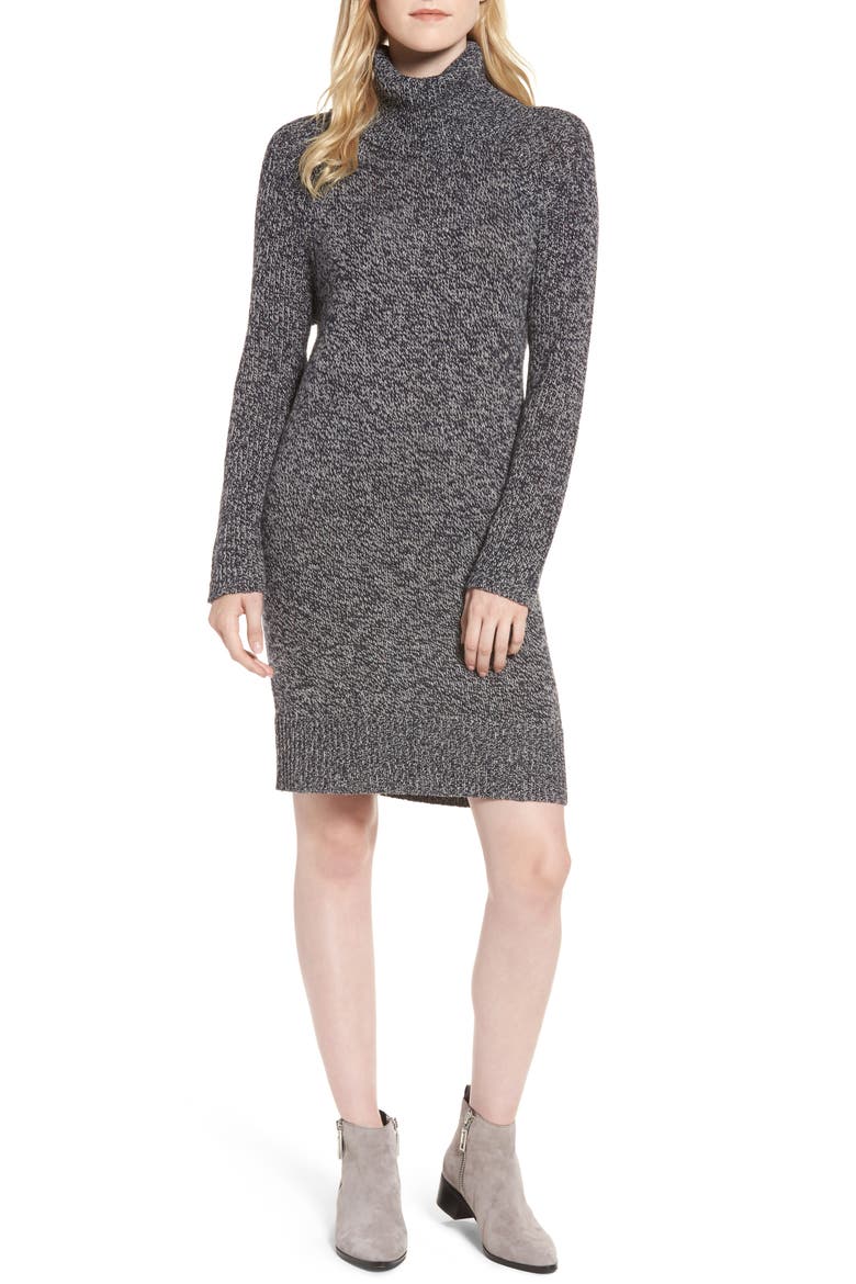 Turtleneck Sweater Dress, Main, color, NAVY GREY HEATHER NEPPY MARL