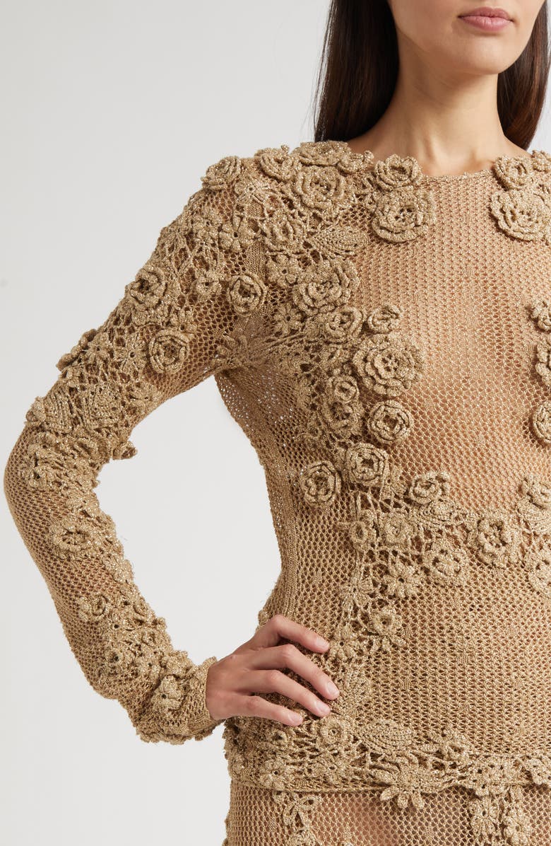 Ulla Johnson Viola Metallic Crochet Appliqué Open Stitch Sweater, Alternate, color, Lurex Combo
