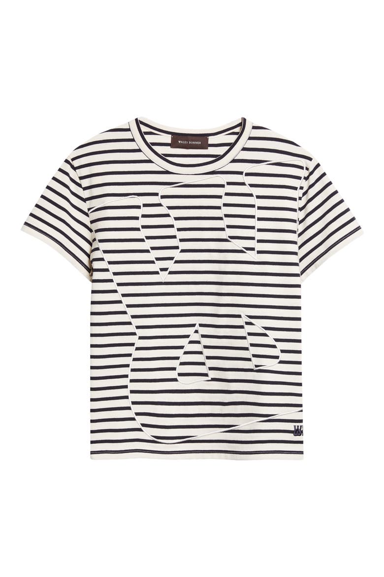 Crown Stripe Crop T-Shirt, Alternate, color, IVORY / NAVY