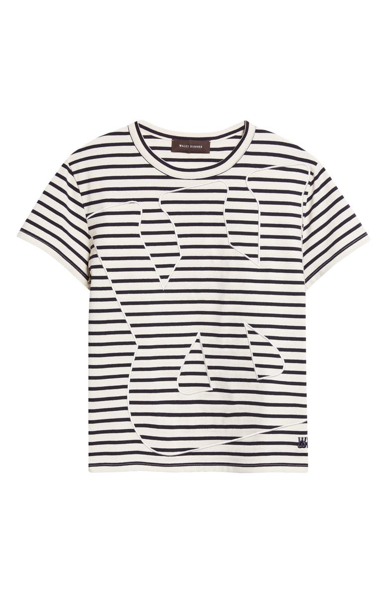 Wales Bonner Crown Stripe Crop T-Shirt, Alternate, color, Ivory / Navy