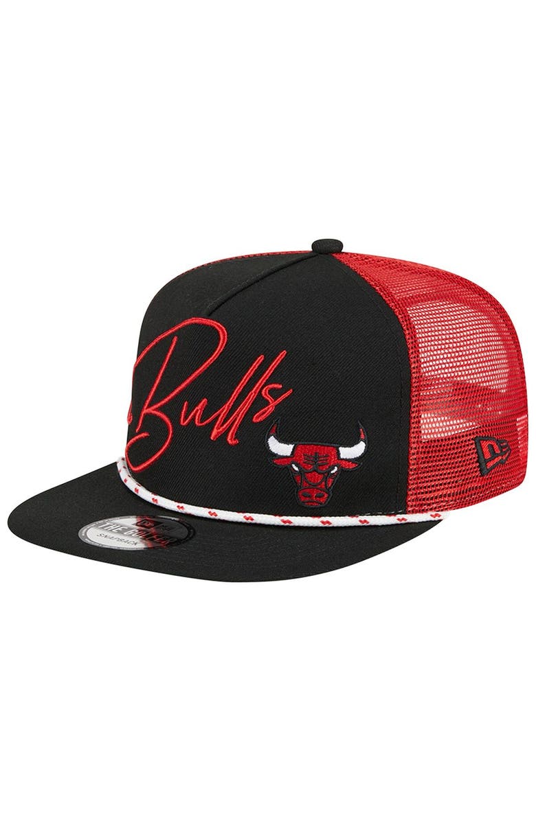 New Era Men's New Era Black Chicago Bulls Script Logo Golfer 9FIFTY Snapback Hat, Main, color, 