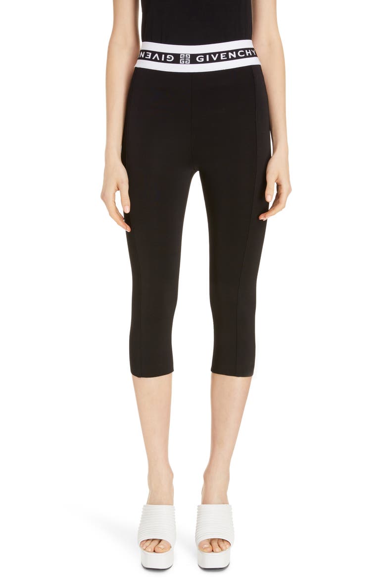 Logo Waist Crop Leggings, Main, color, BLACK