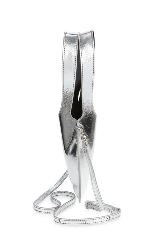 Coperni Mini Heart Metallic Leather Crossbody Tote In Silver