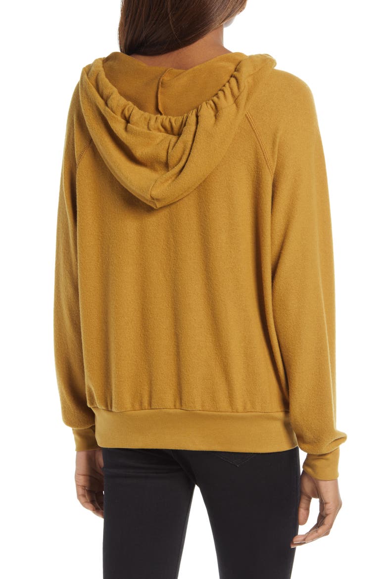 Cozy V-Neck Hooded Sweatshirt, Alternate, color, TAN CUMIN