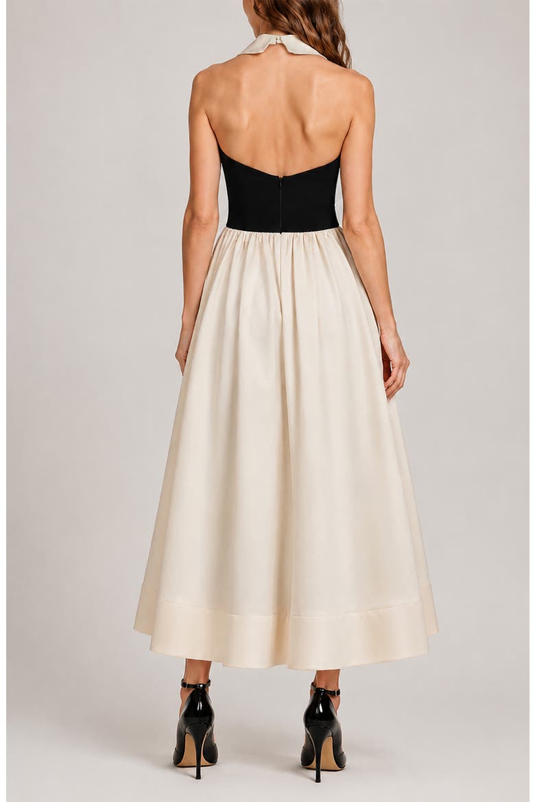 Colby Colorblock Mixed Media Halter Maxi Dress, Alternate, color, BLACK/ CREAM