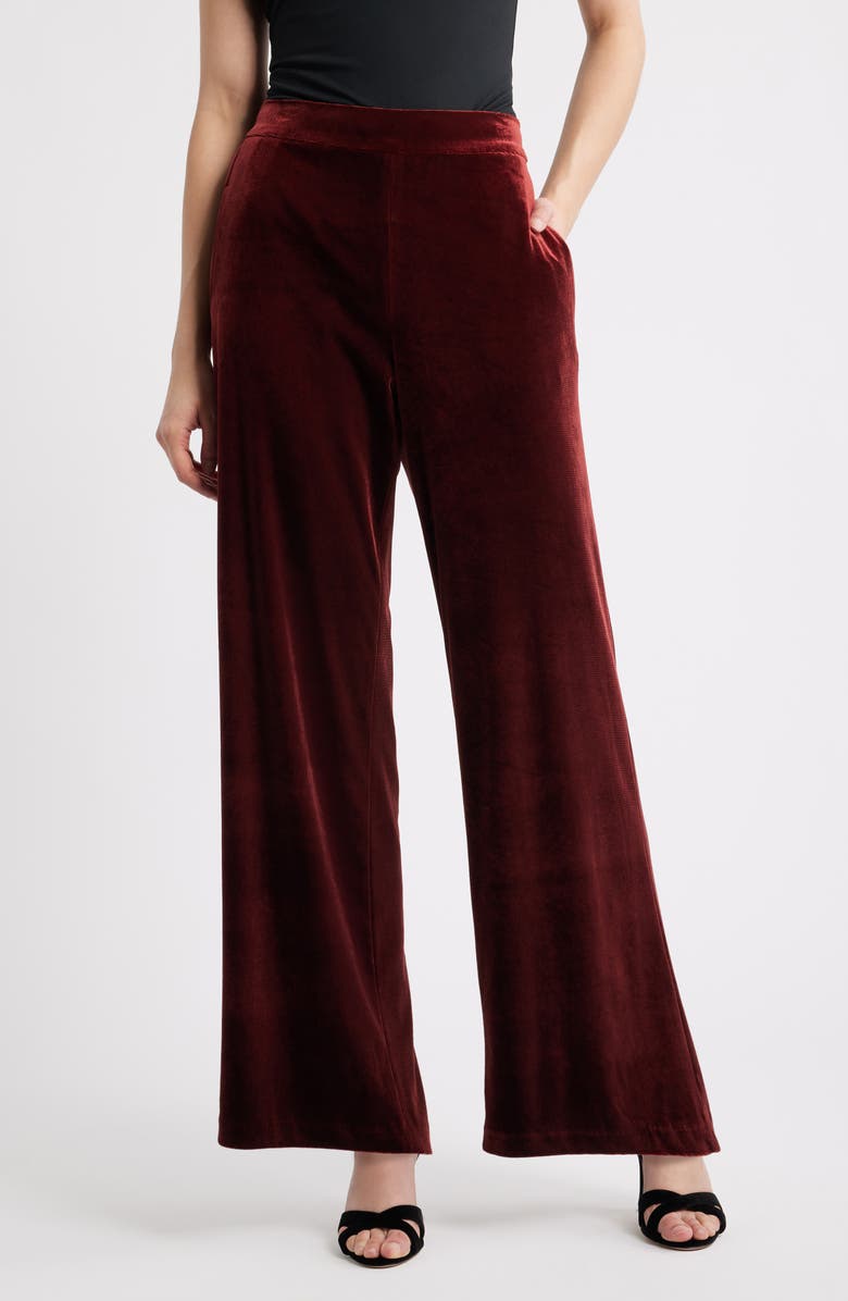 Elie Tahari The Lucia Velvet Pull-On Wide Leg Pants, Main, color, Purple Bordeaux