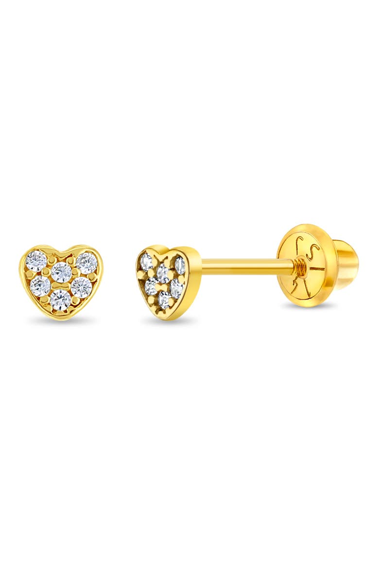 14k Tiny Pave Cubic Zirconia Heart Earrings, Main, color, Gold
