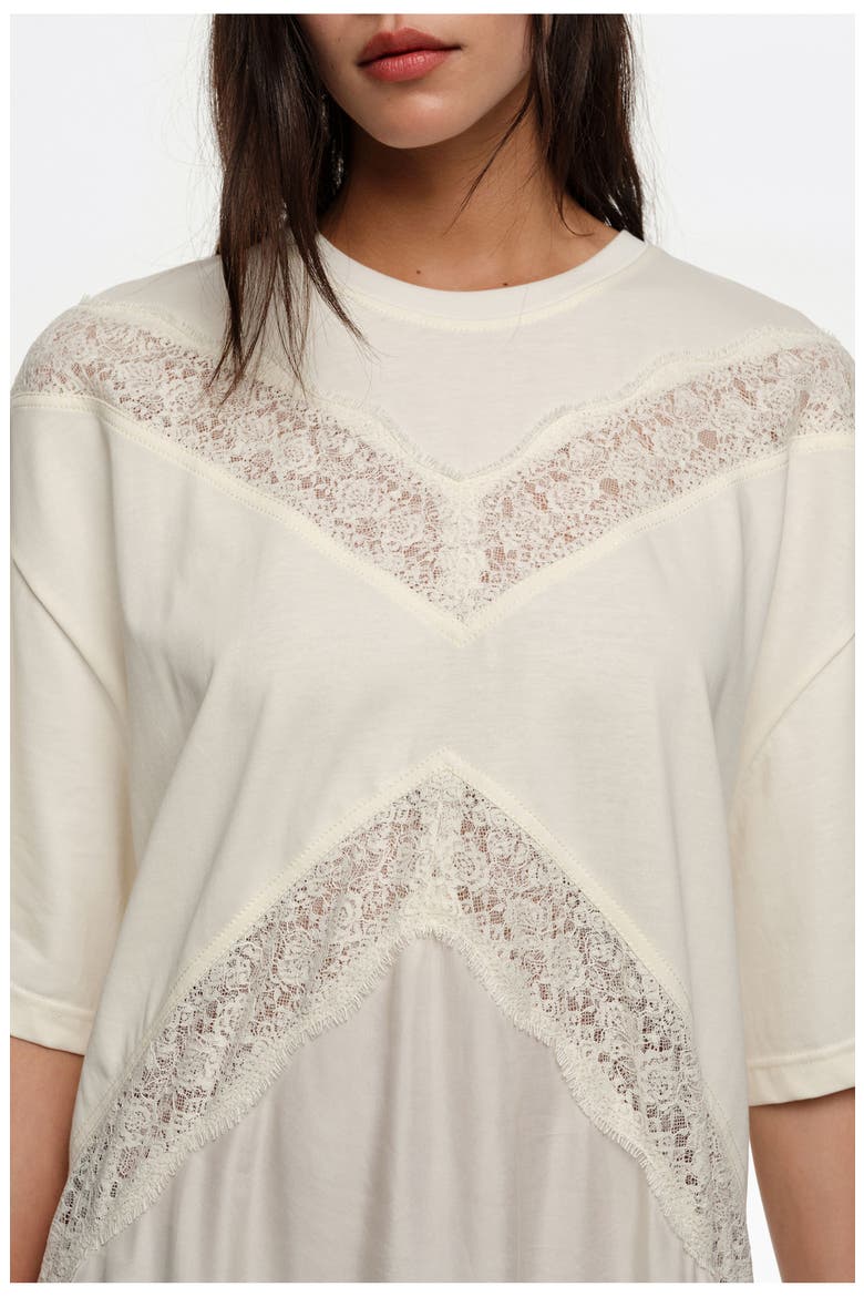 Lace Dual Material Dress, Alternate, color, IVORY