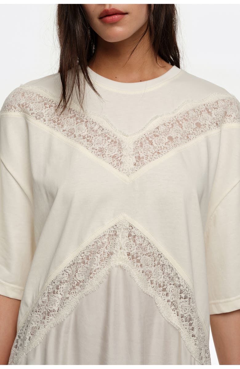 Bimba y Lola Lace Dual Material Dress, Alternate, color, Ivory