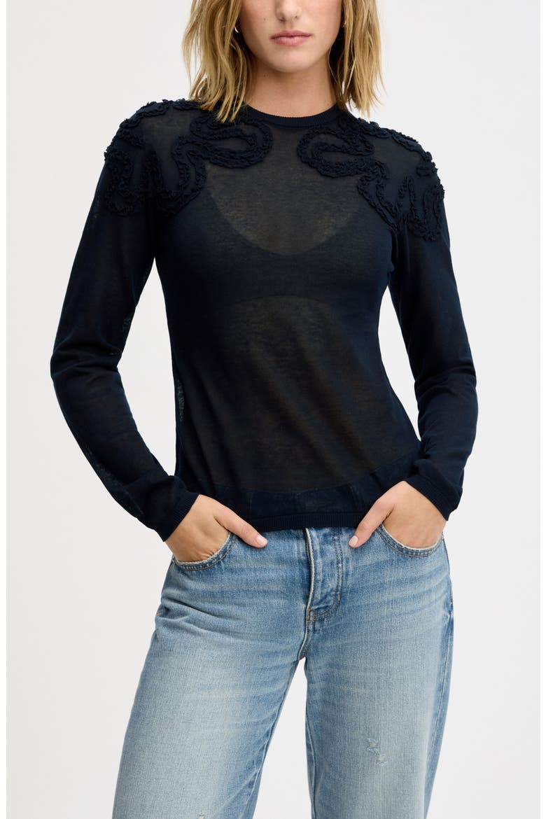Ruffle Trim Sweater, Main, color, NAVY