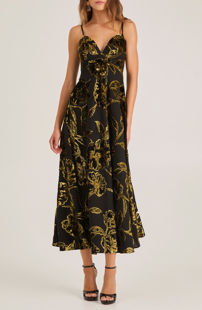 HELSI Edith Metallic Floral Gown, Main, color, Black/ Gold