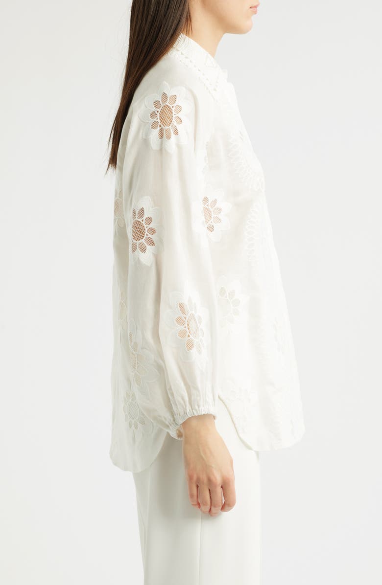 Elie Tahari The Romy Embroidered Eyelet Linen Blend Button-Up Shirt, Alternate, color, 