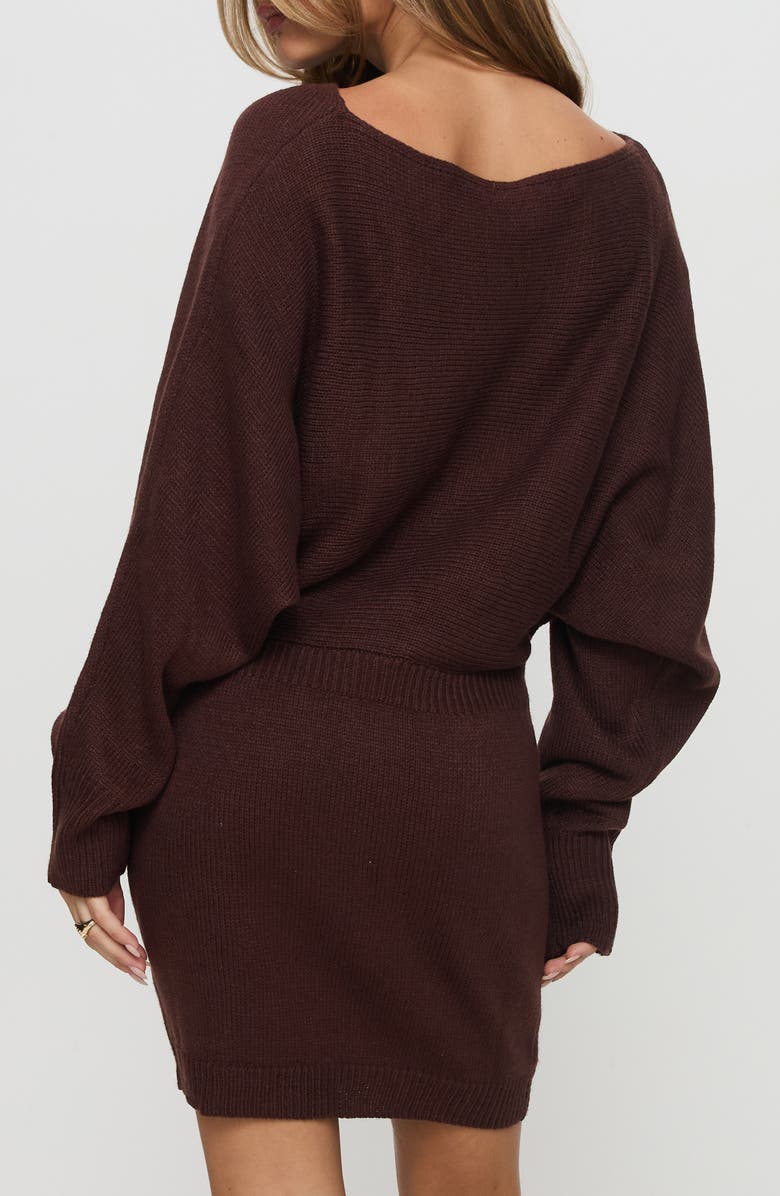 Princess Polly Bellamie Long Sleeve Sweater Minidress, Alternate, color, Chocolate
