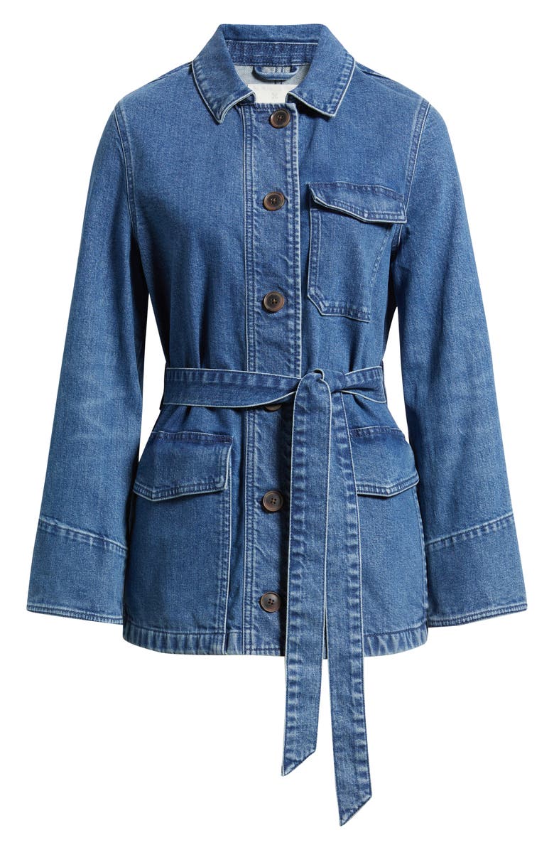 Caslon<sup>®</sup> Belted Denim Chore Jacket, Alternate, color, Medium Wash