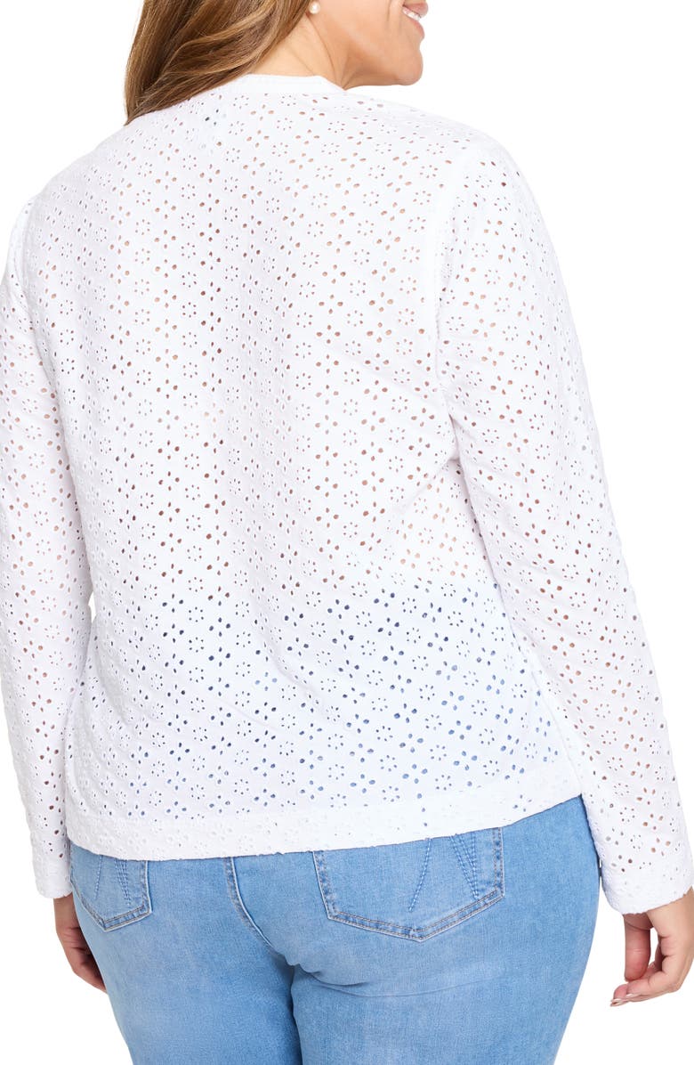 NIC+ZOE Embroidered Eyelet Split Neck Knit Top, Alternate, color, Paper White