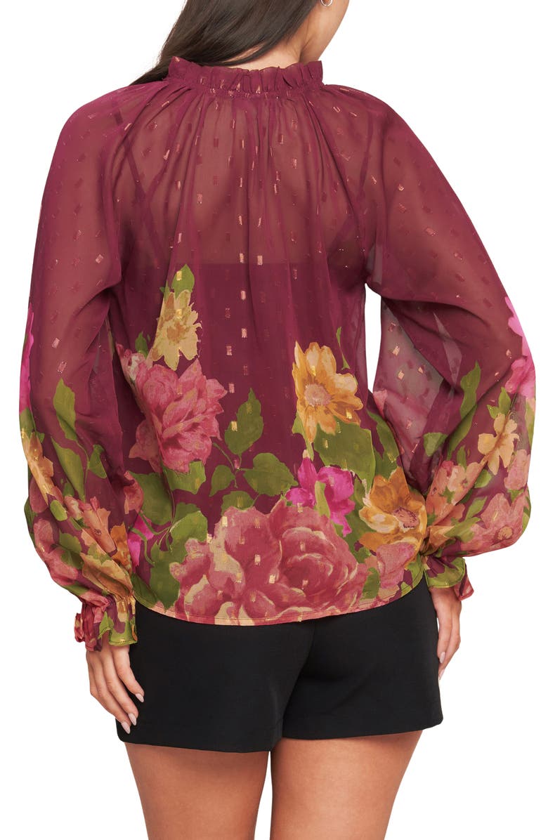 FLYING TOMATO Print Tie Neck Top, Alternate, color, Burgundy