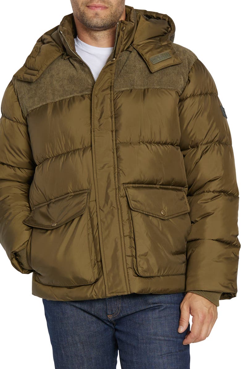 Sean John Water Resistant Mixed Media Puffer Coat with Removable Hood, Main, color,