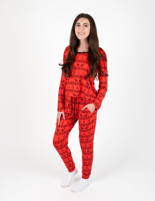 Leveret Viscose Matching Family Holiday Pajamas, Reindeer & Polar Bear Prints In Red