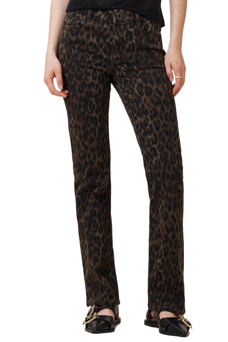 Haldan Leopard Print Slim Bootcut Jeans, Main, color, LEPPO BROWN