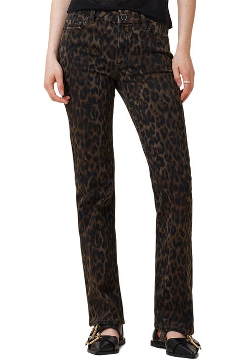 Haldan Leopard Print Slim Bootcut Jeans