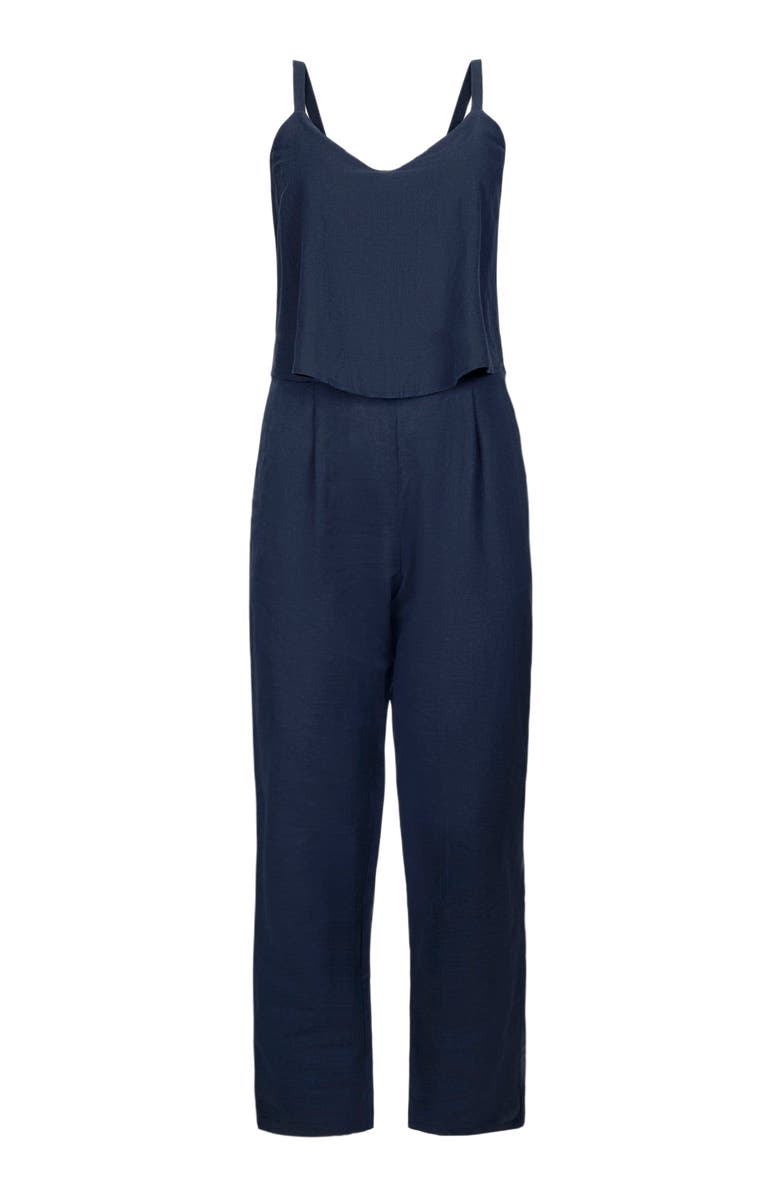 Hope & Henry Women's Sleeveless Faux Top Jumpsuit, Alternate, color, Navy Linen