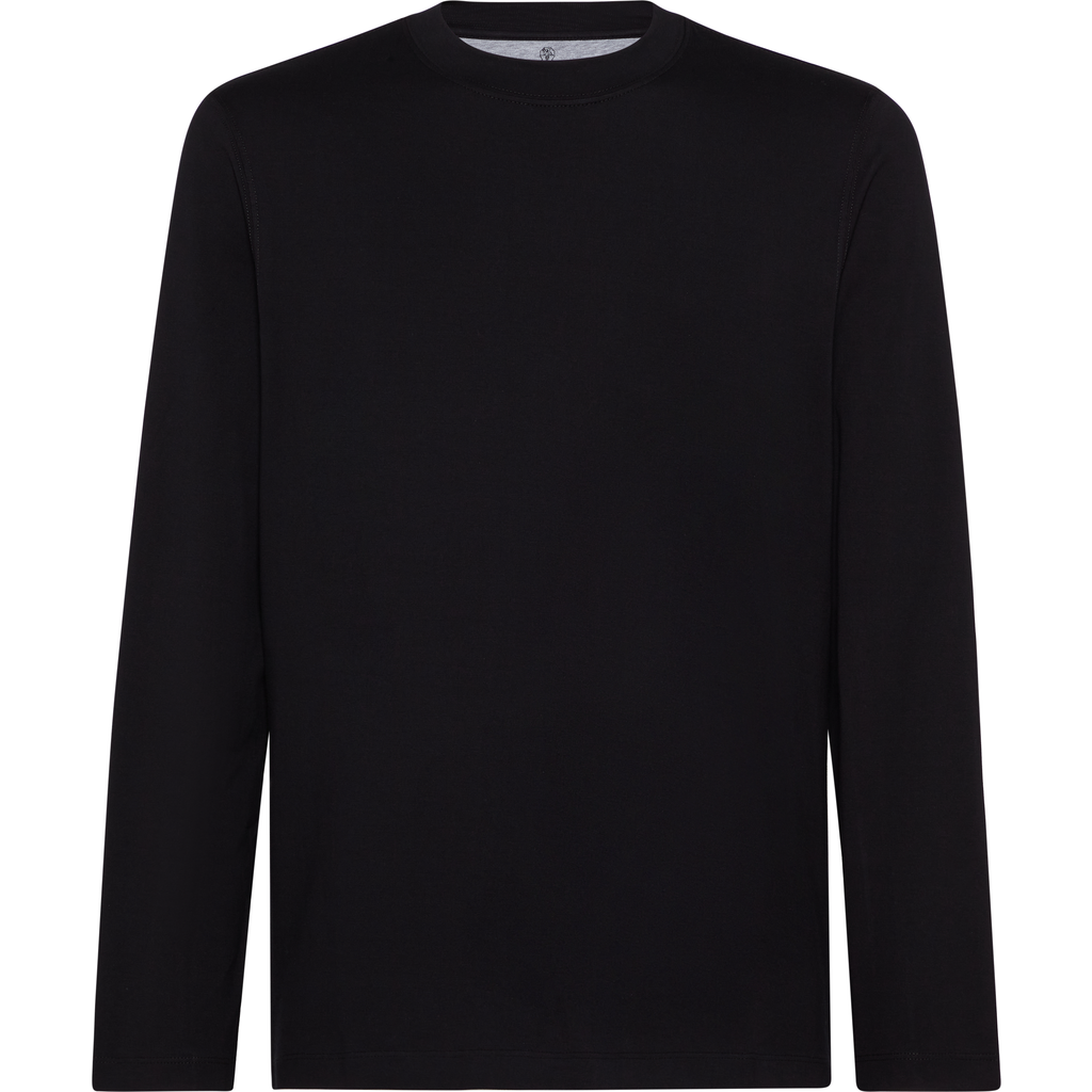 Brunello Cucinelli Round Collar And Long-sleeved T-shirt In Black