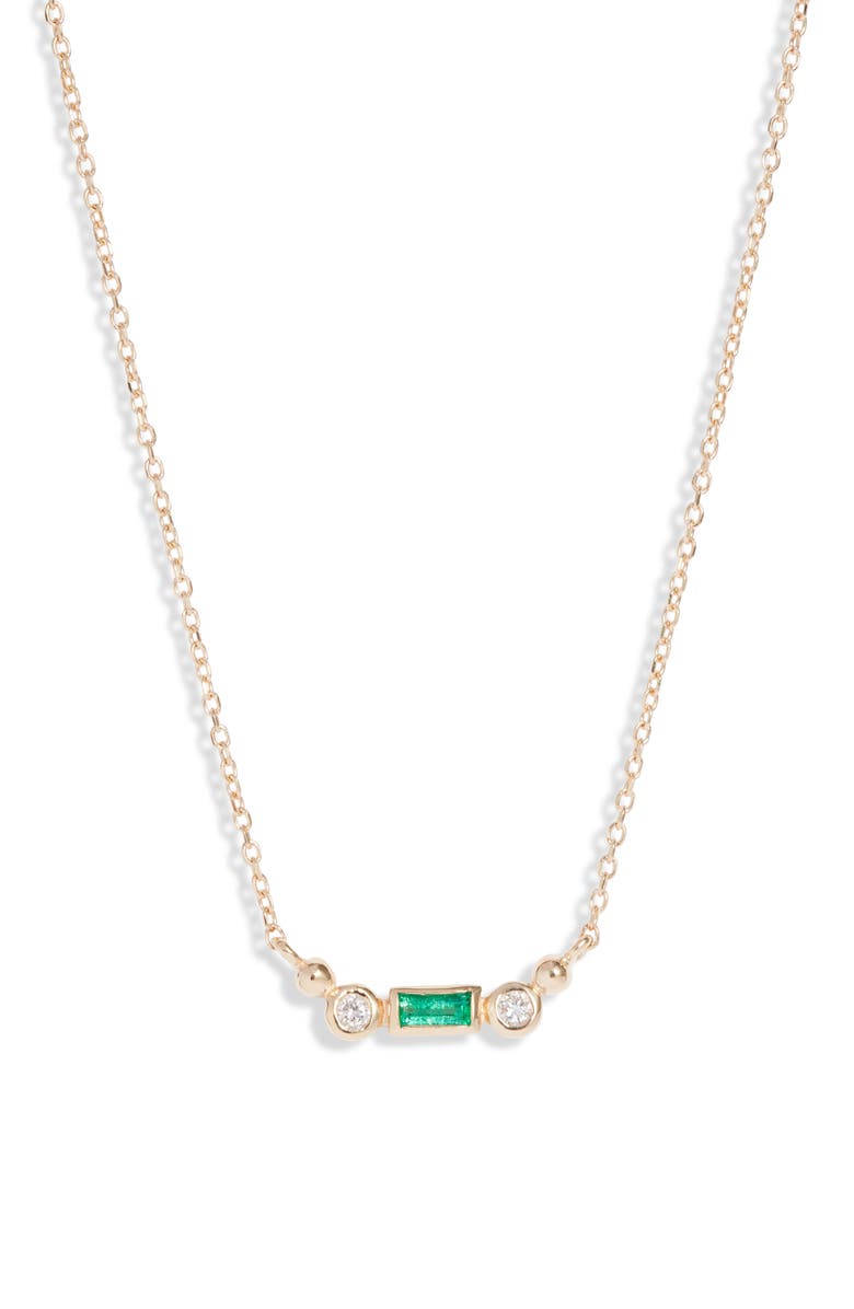 Anzie Cléo Emerald & Diamond Bar Pendant Necklace, Main, color, 