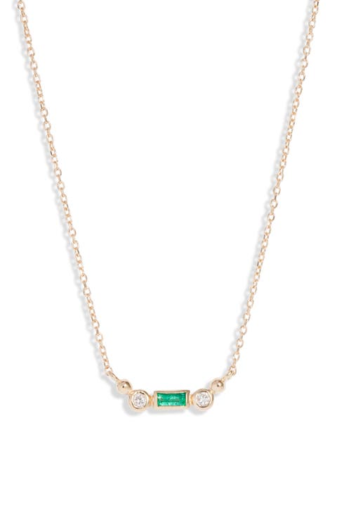 Cléo Emerald & Diamond Bar Pendant Necklace