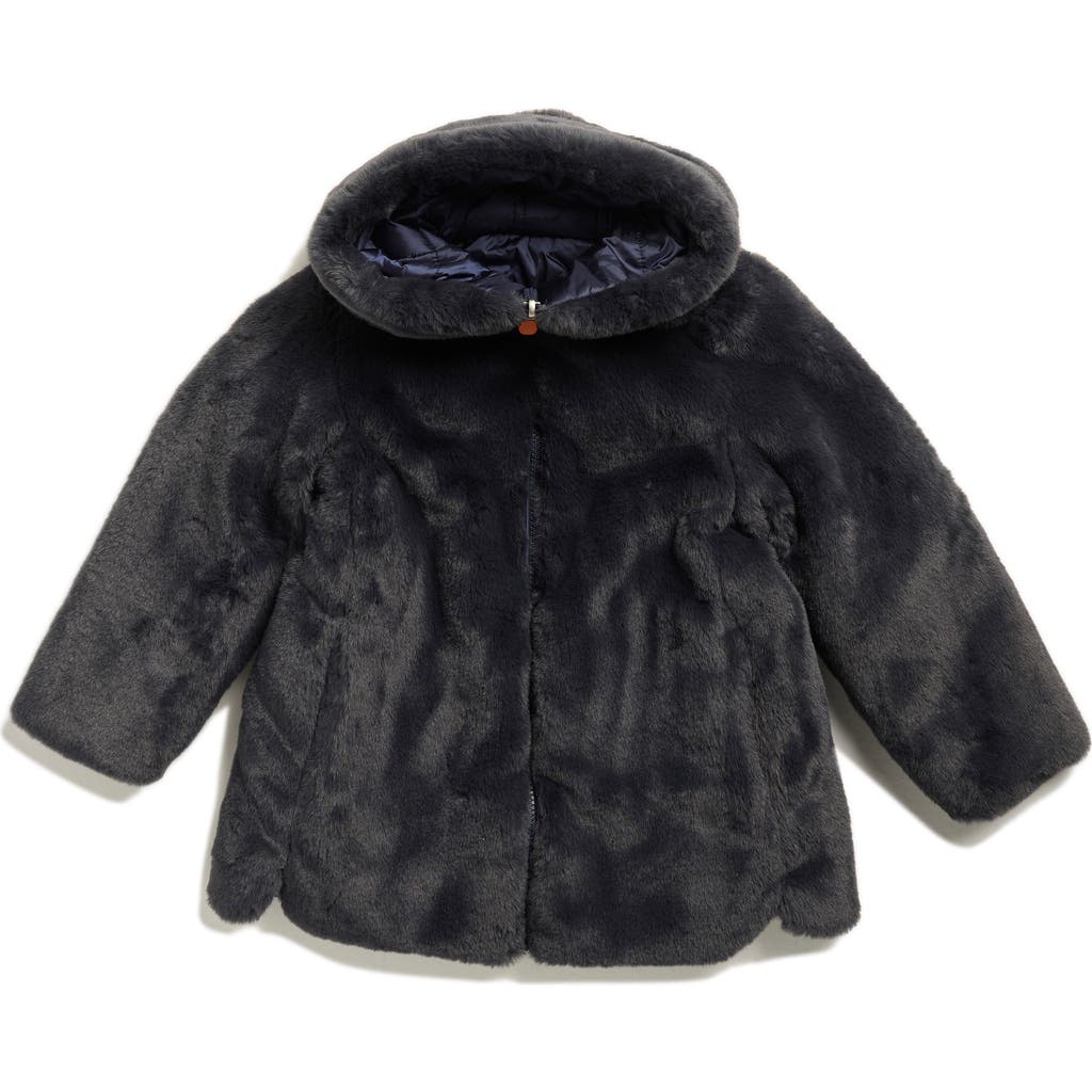 Save The Duck Kids' Floral Faux Fur Hooded Jacket In Black