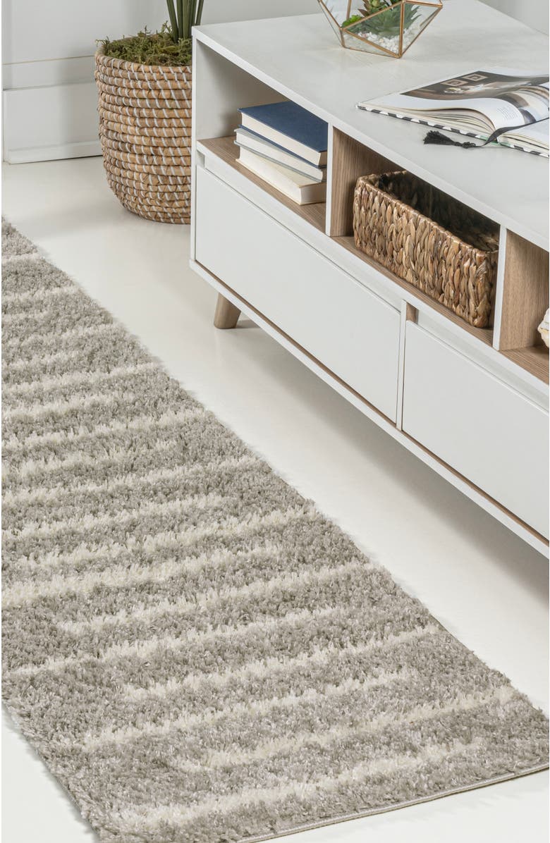 JONATHAN Y Alaro Berber Stripe Shag Area Rug, Alternate, color, Gray/Ivory