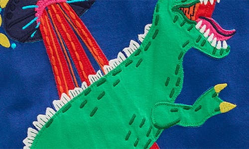 Mini Boden Kids' Ufo Dinosaur Appliqué T-shirt In Blue