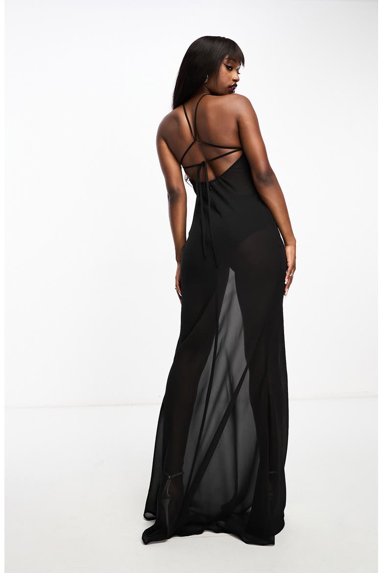 Sheer Halter Maxi Dress, Alternate, color, BLACK