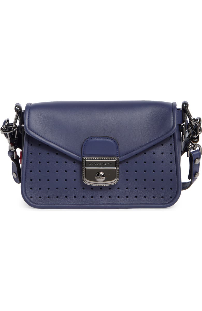 Longchamp Mademoiselle Small Perforated Shoulder Bag, Main, color, Navy