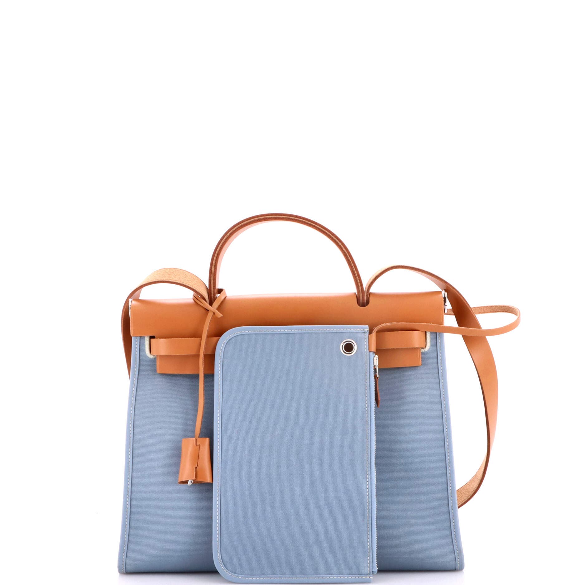 Pre-Owned Hermes Herbag Zip Leather and Toile 31, Alternate, color, Bleu Lin