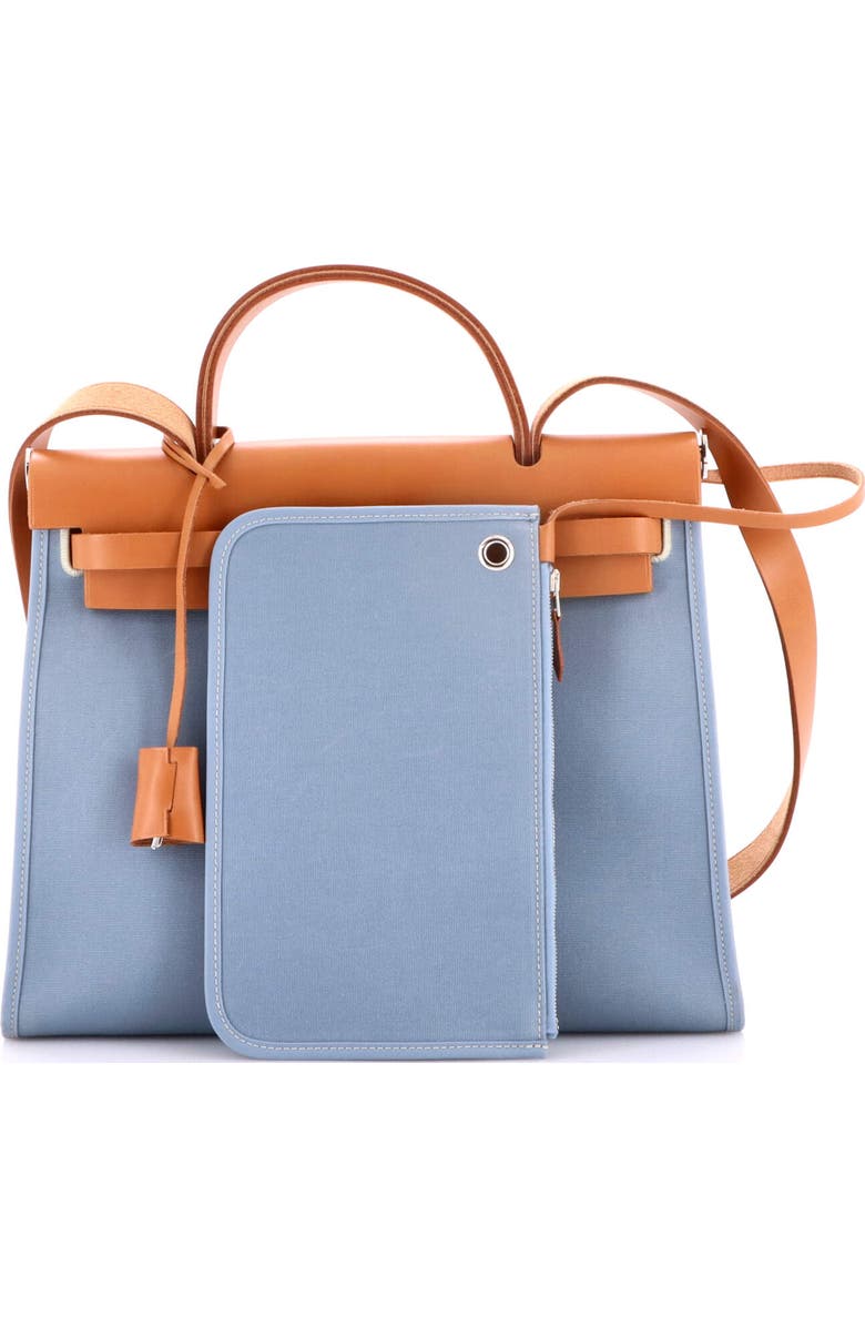 Pre-Owned Hermes Herbag Zip Leather and Toile 31, Alternate, color, Bleu Lin