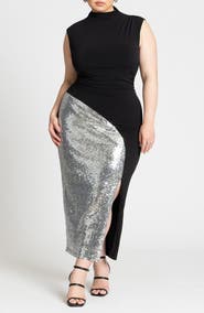 ELOQUII Funnel Neck Knit Dress With Sequin