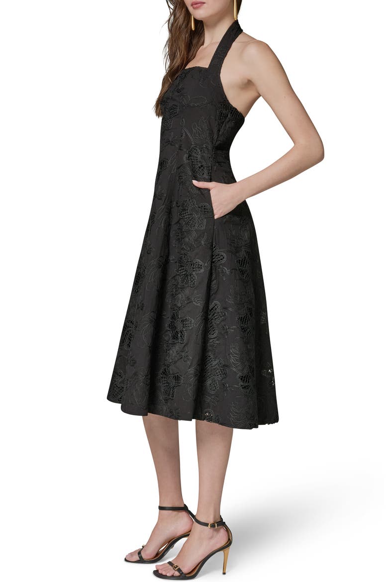 Embroidered Halter Cocktail Dress, Alternate, color, BLACK/BLACK