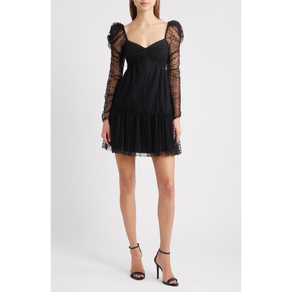 Lucy Paris Deanna Long Sleeve Tulle Cocktail Minidress In Black